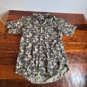 Columbia Mens‎ Short Sleeve Button Down Shirt Black Tan Tropical Skull Print M